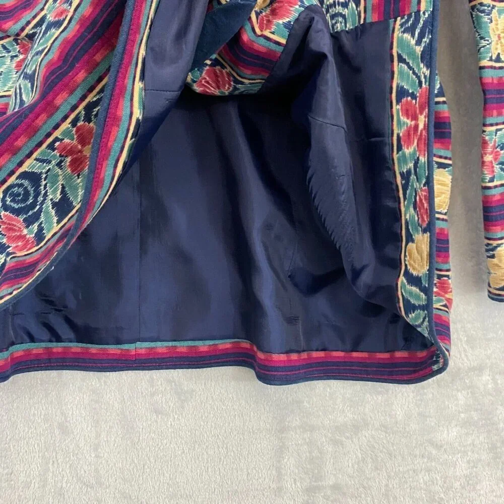Vintage‎ Adrianna Papell Linen Blend Jacket Womens 14L Floral Stripe Retro 80s